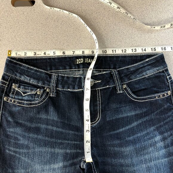 ZCO Capri Jeans Women 9  Angel Wing Stud Denim Low Rise Dark Wash - Picture 5 of 6
